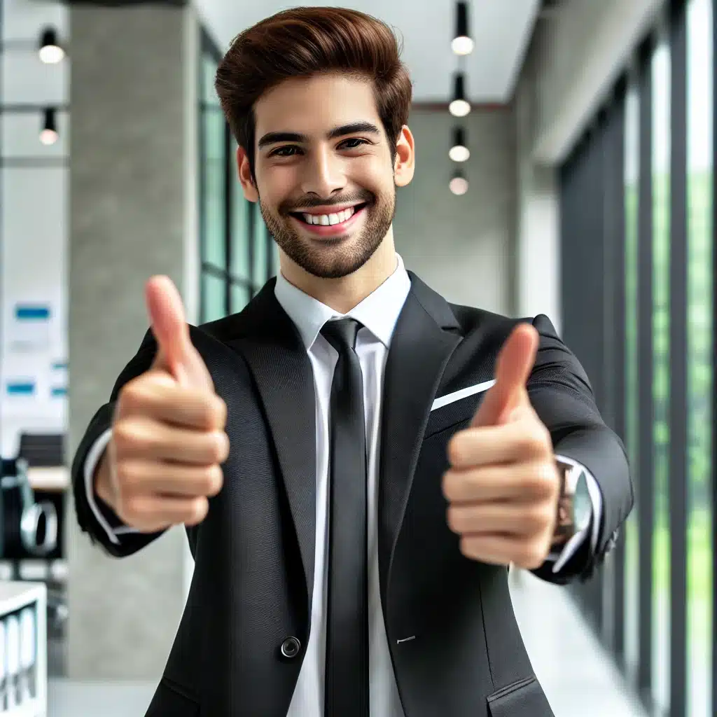 An image of a happy business owner giving thumbs up depicting how IT Solutions for Small Business makes owners happy