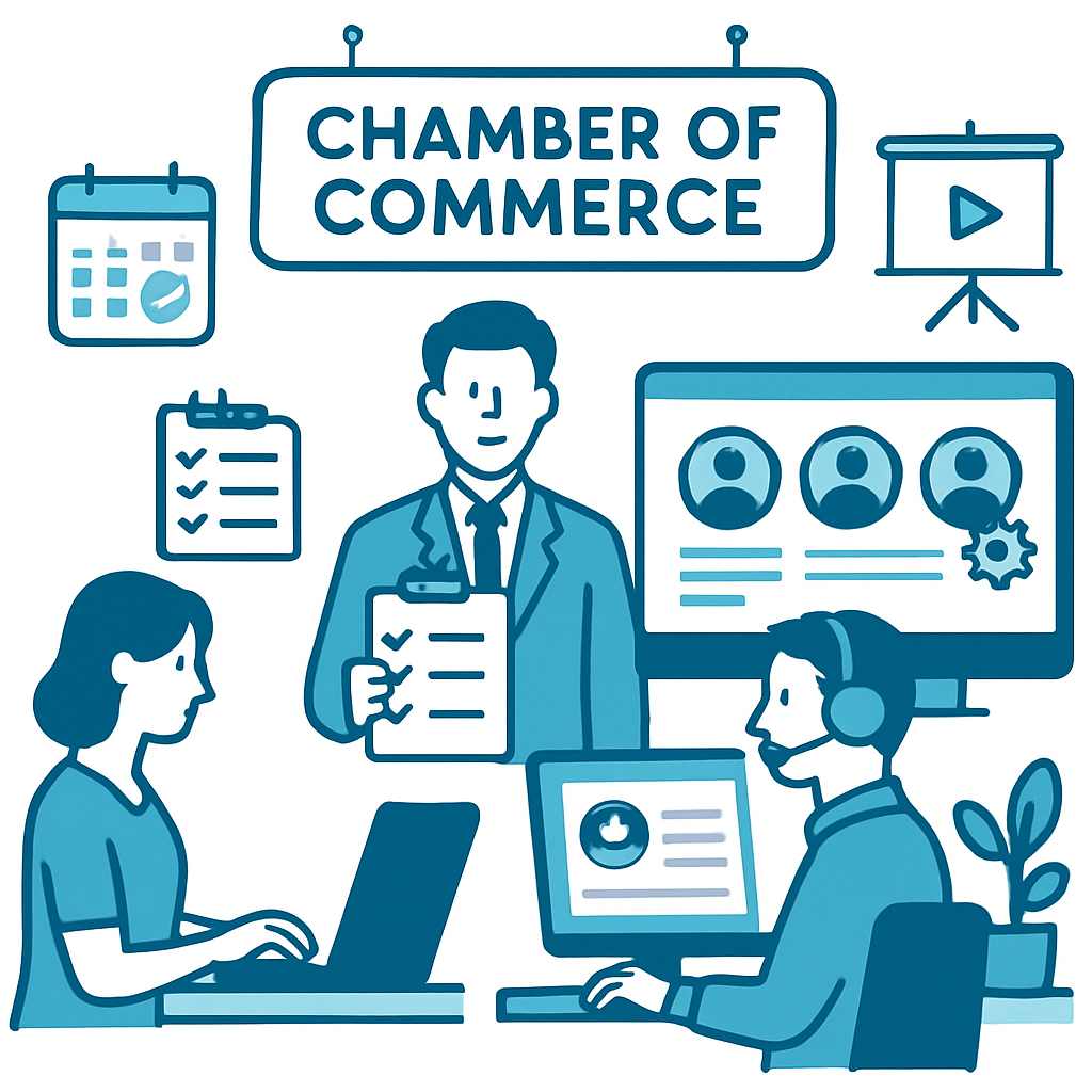 Chamber of commerce staff managing member databases and event technology